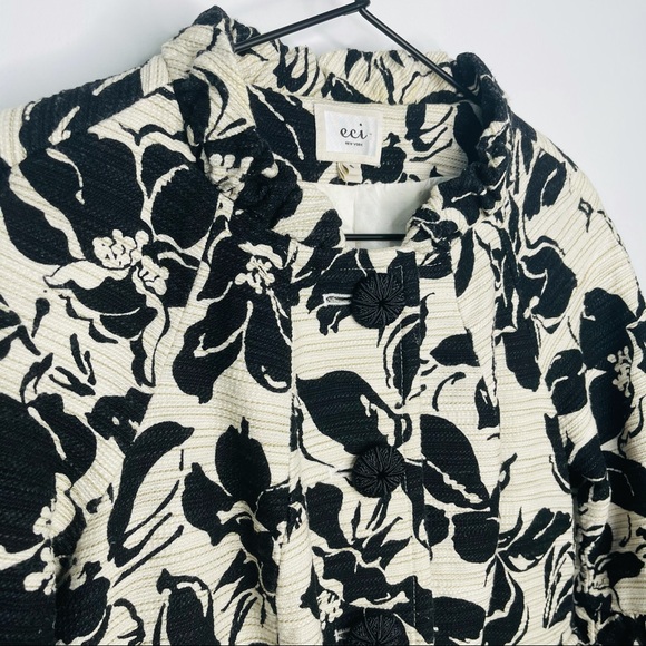 ECI New York - Floral Ruffled Linen Blazer Jacket 6 - Picture 4 of 10